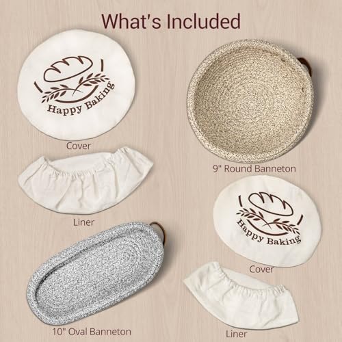 Proofing Basket Banneton Bread Basket Cotton Rope Sourdough Proofing Basket - color: A2-Khaki/Grey
