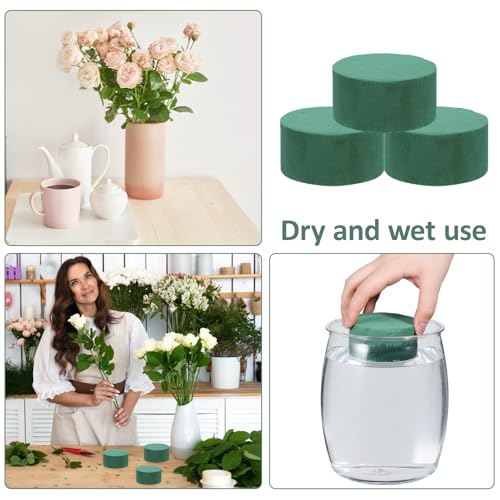Green Floral Foam Blocks 9Pcs Round Flower Foam Blocks Wet and Dry Foams for Flowers Arrangements 3.1"x 1.5" Wet Dry Florals Foams for Flower Box Florist Home Wedding Birthdays Decoration