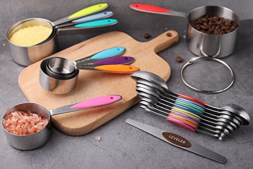 Measuring Cups and Spoons Set of 17 Double Sided Magnetic Measuring Spoons - color: Multicolor