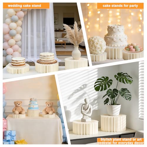 6 Pack Beige Foldable Paper Buffet Risers - Display Stands with Acrylic Top