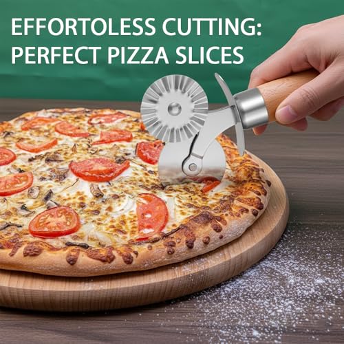 2 Pack Pastry Cutter Double Wheel - Exquisite Wooden Handle, Perfect for Pasta, Pizza, Ravioli, Cookie -Cheese Slicers Enhance Your Culinary Artistry