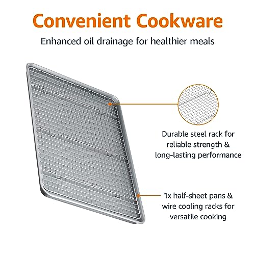 Amazon Basics Ceramic Nonstick Baking Sheet & Cooling Rack Set, Dishwasher Safe, Oven Safe, Half Sheet Size, Gray, 1-Pack - size: Half Sheet - 1 Pack