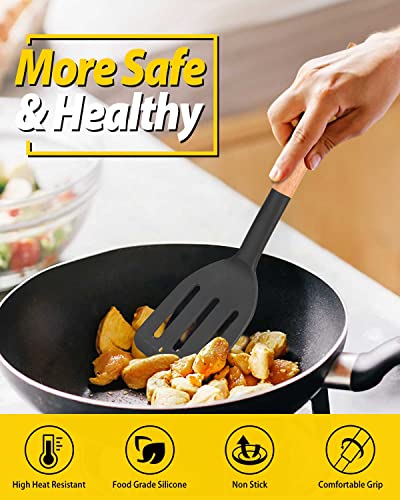BUNDLEPRO Silicone Spatula, Solid & Slotted Turner, BPA-Free, 2 Pack, Black - color: Black