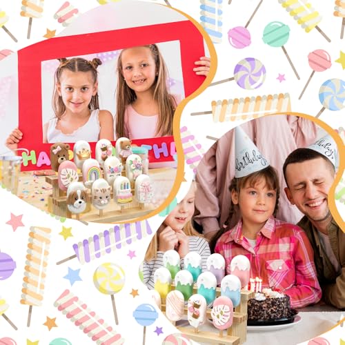 2 Pcs Wooden Cakesicle Stand, 3 Tier 12 Holes Cake Pop Display Holder, Rectangle Wood Lollipop Stick Rack for Wedding, Birthday, Baby Shower, Dessert Table