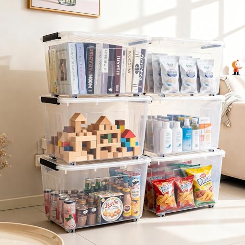 Citylife 82 Quart Large Clear Plastic Storage Bins with Lids 6-Pack - color: Clear White, size: 82 QT-6 Packs