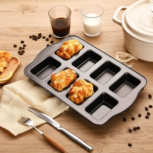 2 Pack Mini Loaf Baking Pans 8-Cavity, Nonstick Small Cornbread Pan, Tiny Banana Bread Pan Set, Heavy Duty Brownie TIn, Dark Grey - size: 2 Mini Loaf Pans