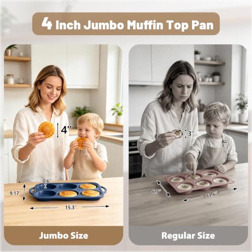 4 Inch Jumbo Silicone Muffin Top Pan with Frame Non Stick Egg Mold Baking - color: Gray