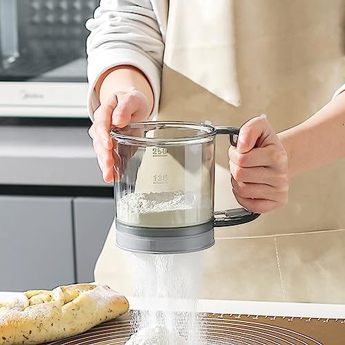 Flour Sifter for Baking, Double Layer Fine Sieve with Hand Press Handle