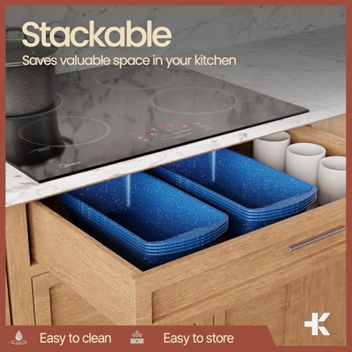 Nonstick Loaf Pan Set Pack of 4, Carbon Steel 11" Large Baking Bread Pan, Oven Safe Up to 450°F, PFOA, PFOS, PTFE Free, Space Saving Stackable Design, Stain Resistant, Dishwasher Friendly, Blue Marble - color: Blue Marble, size: 4 Pack