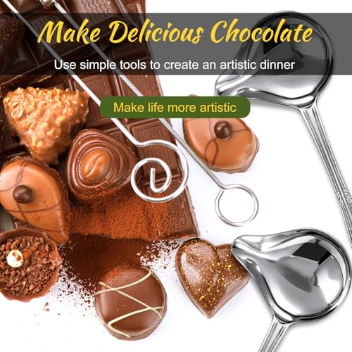 Patelai 3 Pieces Candy Dipping Tools Chocolate Dipping Fork Spoons Set 2 Pieces Culinary Decorating Spoons Chef Art Pencil for Decorative Plates Stainless Steel(Delicate Style) - style: Delicate Style