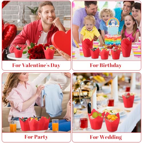 600 Pcs Tulip Cupcake Liners, Solid, Red - color: Red