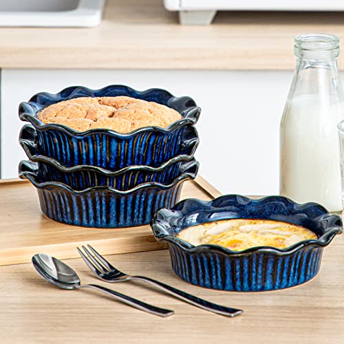vancasso Ceramic Mini Pie Pans Set of 6, 5.2 Inch Small Pie Plates for Baking with Ruffled Edge, Individual Quiche Baking Dishes Tart Pans, Mini Pot Pie Plates for Microwave & Oven Safe, Blue - color: Blue