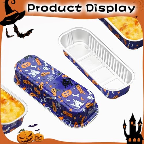 Halloween Mini Cake Pans with Lids 6.8oz, 100Pack Aluminum Foil Ramekins - color: Purple Halloween