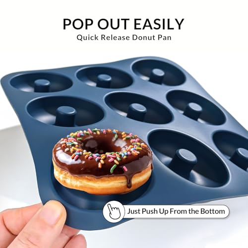 Large Silicone Donut Pan for Baking,9 Cavity Non-Stick Food Molds - color: Navy Blue