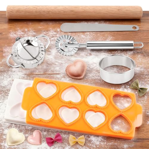 8PCS Ravioli Maker Press Set,for Homemade Pasta,Dumpling,Pastry Kit - color: Yellow