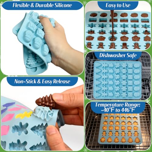 2Pcs Christmas Chocolate Molds, 84-Cavity Mini Christmas Silicone Molds - color: Blue(Christmas)