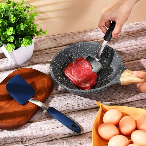 2Pcs Mini Silicone Cookie Brownie Spatula, Solid Flat, Black,Blue - color: Black,Blue, style: Solid Flat