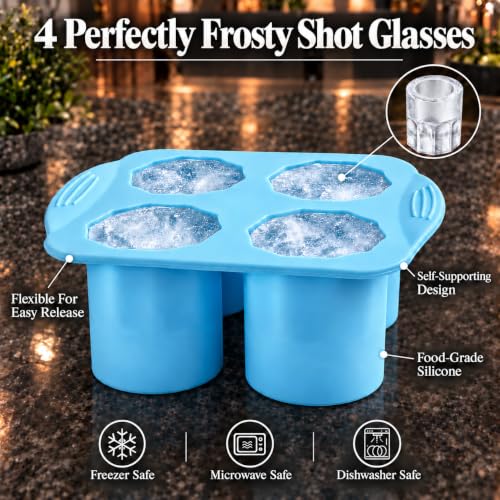 HIC Kitchen Big Shot Silicone Ice Tray, Non-Stick, Makes 4 Ice Shot Glasses - size: 4 Shot Glasses