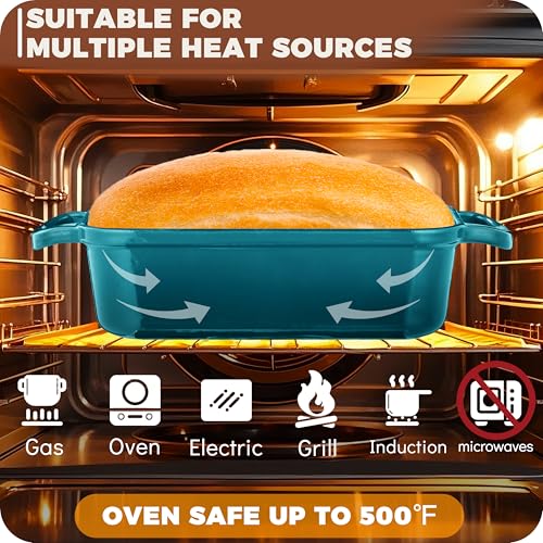 Cast Iron Loaf Pan with Lid, 9x5 Loaf Pans for Homemade Bread - color: Teal, size: 9x5 Inch