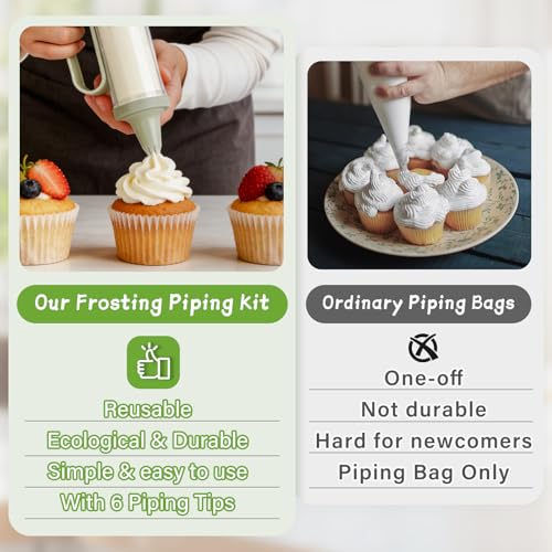 Plastic Cream Squeeze and Icing Set with 6 Piping Tips for Cupcakes, Cake Decorations and Dessert Filling