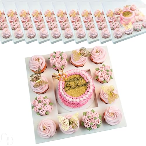 Bento Cake and Cupcake Box with Clear Box,12 Cupcake Insert with 6x6 Cake Cavity- 10 pack