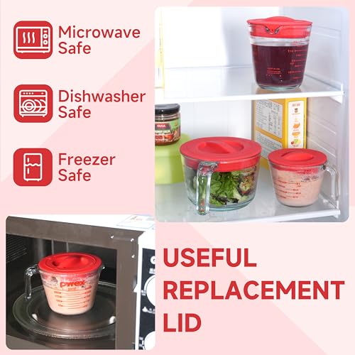 3 Pack Silicone Replacement Lids, Respectively Fits Pyrex 1-Cup, 2-Cup & 4-Cup Tempered Glass Liquid Measuring Cups, Reusable & Food-grade Silicone, Dishwasher & Microwave Safe - size: Lids For 1-Cup & 2-Cup & 4-Cup