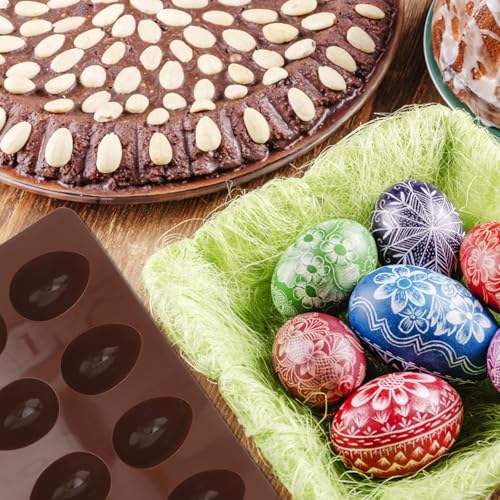 TOYANDONA Silicone Easter Egg Cake Mold – 8-cavity Non-stick Easter Egg Shaped Baking Mold Jelly Baking Mould Ice Cube Tray for Diy Cooking Chocolate, Muffins, And Cakes – Coffee Color - size: 27.00X16.00X2.00CM