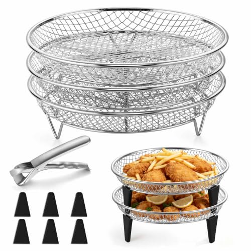 P&P CHEF 7.9'' Round Air Fryer Rack Set of 3, Air Fryer Basket for Grill