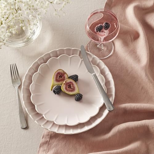 Lenox French Perle Scallop Blush Stoneware 12-Piece Dinnerware Set for 4 - color: Blush, style: 12-Piece Dinnerware Set