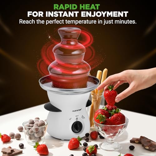 Nutrichef 3 Tier Chocolate Fondue Fountain - Electric Stainless Chocolate Dipping Warmer Machine - Warm & Melt Chocolate, Butter & Cheese - Great for Parties, Events & Weddings - Pot Capacity 16 OZ
