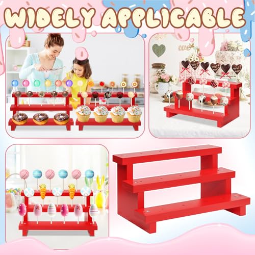 3 Tier Cake Pop Stand, 2 Pack Red 17 Hole Wood Lollipop Display Rack - color: Red-2P-17 Hole