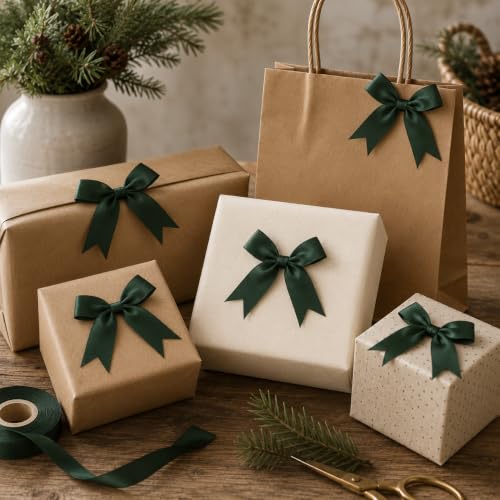 50 Pcs Twist Tie Bows for Treat Bags and Gift Wrapping, Dark Green - color: Green Hunter