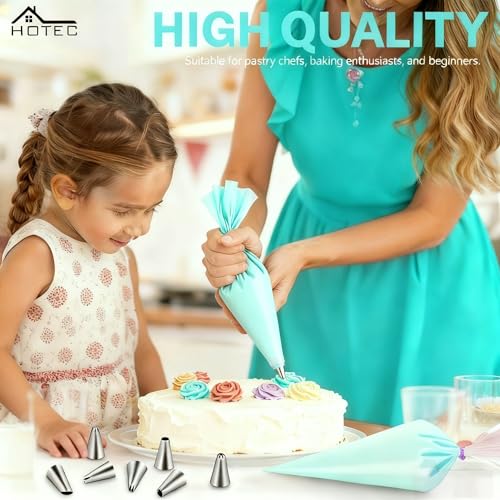 HOTEC Piping Bags and Tips Set, 120 Pcs Cake Decorating Kit with 100pcs 12 Inch Disposable Pastry Bags, 1 Reusable Piping Bags, 12 Piping Tips, 3 Cake Scraper, 2 Couplers, 2 Bag Ties, Baking Supplies - size: 12inch 120pcs