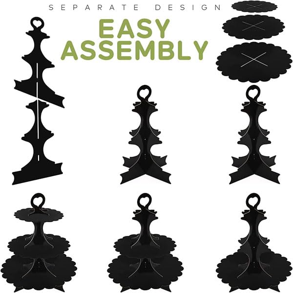 Black Cupcake Stand 3-Tier 1-Pack, Cardboard Dessert Display Tower - color: Black 1 Pack