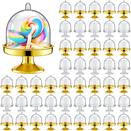 Tessco for you 48 Pcs Plastic Mini Cake Stand with Dome Lid,Gold, Clear - color: Gold, Clear