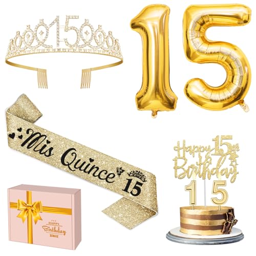 YeohJoy Gold 15th Birthday Decorations for Girls - style: 15th