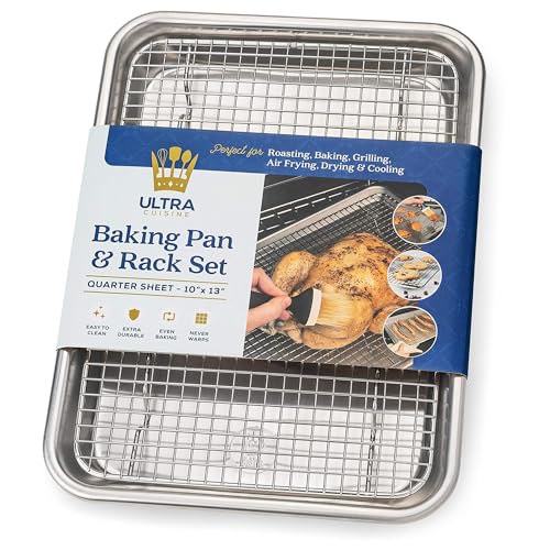 Aluminium Baking Sheet Pan with Wire Rack Set, 13"x10" (quarter sheet Pan) - size: Quarter Sheet (Most Popular)