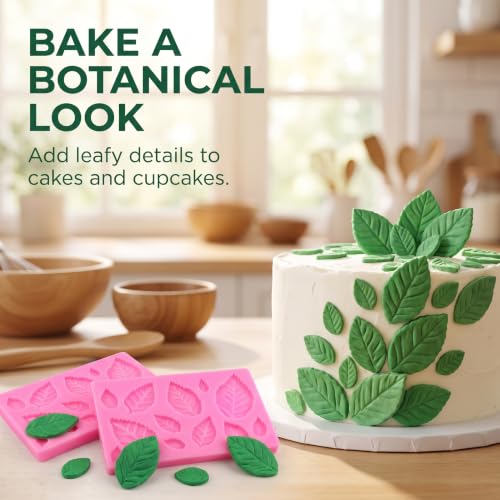 3D Small Leaf Molds Silicone for Sugar Paste, Chocolate, Fondant, Butter, Resin, Polymer Clay, Wax, Soap, Crafting Projects and Cake Decoration Decorating, 3Pcs