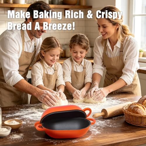2.5 QT Enameled Cast Iron Sourdough Bread Oven, Loaf Pan with Lid - color: Orange, size: 2.5 QT