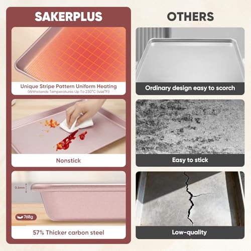 Sakerplus Nonstick Baking Sheet Set of 3, Heavy Duty Cookie Sheets for Oven - color: Pink