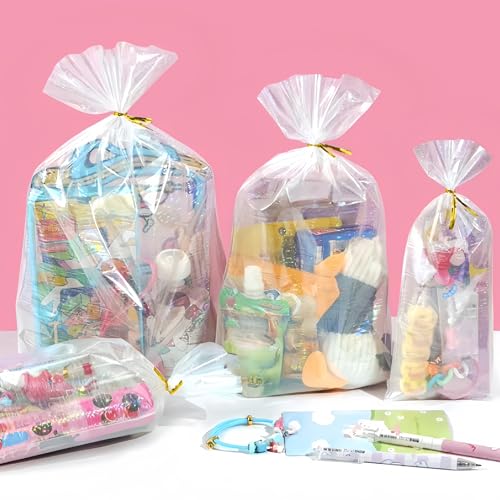 FERENLI 50 Pcs 8.07x13.98 inch Holographic Clear Cellophane Treat Bags - size: 8.07x13.98 inch (20.5x35.5 cm)
