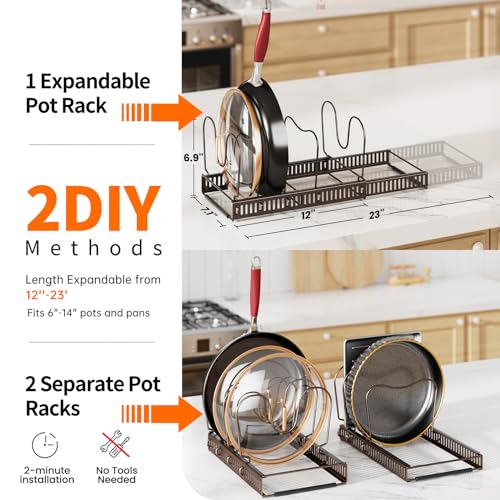 MUDEELA Expandable Pot Pan Lid Organizers inside Cabinet, 12 Divider-Bronze - color: Bronze, size: 12 Dividers