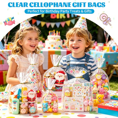QOIUSO Clear Gift Bags 8x11 Inch, 100 Pack Cellophane Goodie Treat Bags - color: 8*11 Inch-100Pcs