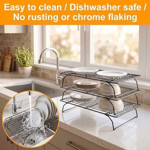 Cooling Rack for Baking, 3-Tier Stackable Wire Rack 10"x15.8" - color: Cooling rack*3
