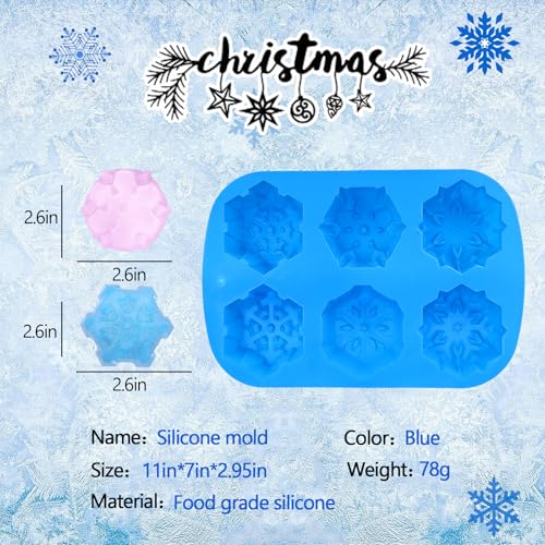 Snowflake Silicone Mold Christmas Molds DIY Large Snow Molds for Chocolate Fondant Cookies Ice Cube and Candles Soap Molds Cup Cake Molds Silicone Baking Molds for Xmas New Year Decor - color: Blue
