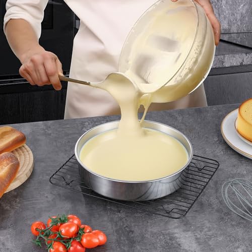 LIANYU 9 Inch Round Cake Pan Set of 2, Stainless Steel Layer Pan for Baking - size: 9x2 Inch