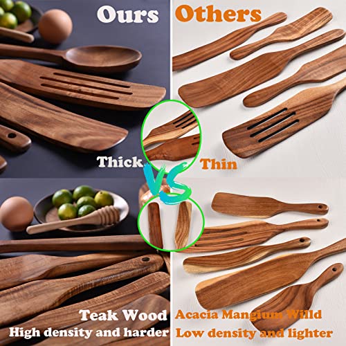 Spurtle Set,Wooden Spurtle Set of 9,Wooden Spoons for Cooking, Natural Teak Wooden Utensils for Cooking, Stirring, Mixing, Serving,Spurtles Kitchen Tools As Seen On Tv - size: Teak Wood Spurtle-9PCS