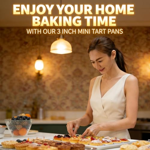 DATANYA 12Pack Mini Tart Pans Removable Botttom 3 Inch Tart Pan, Round Nonstick Carbon Steel Fluted Quiche Pie Tart Pan for Baking Pies, Quiches, Tartlets, Tart Shells, Cupcakes, Desserts - size: 3.15-inch X 0.8-inch