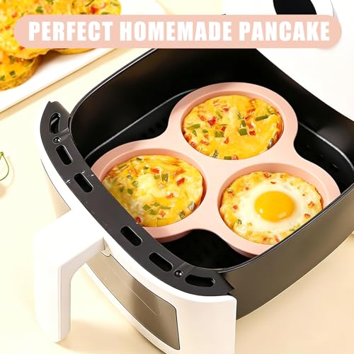 2 Pack 4 Inch Air Fryer Silicone Egg Molds Food Grade Non-Stick Heat Resistant Reusable Jumbo Round Muffin Pans for Egg Bites Breakfast Sandwiches Hamburger Buns Tart Pancake Baking - color: 3 Cup Egg Bite