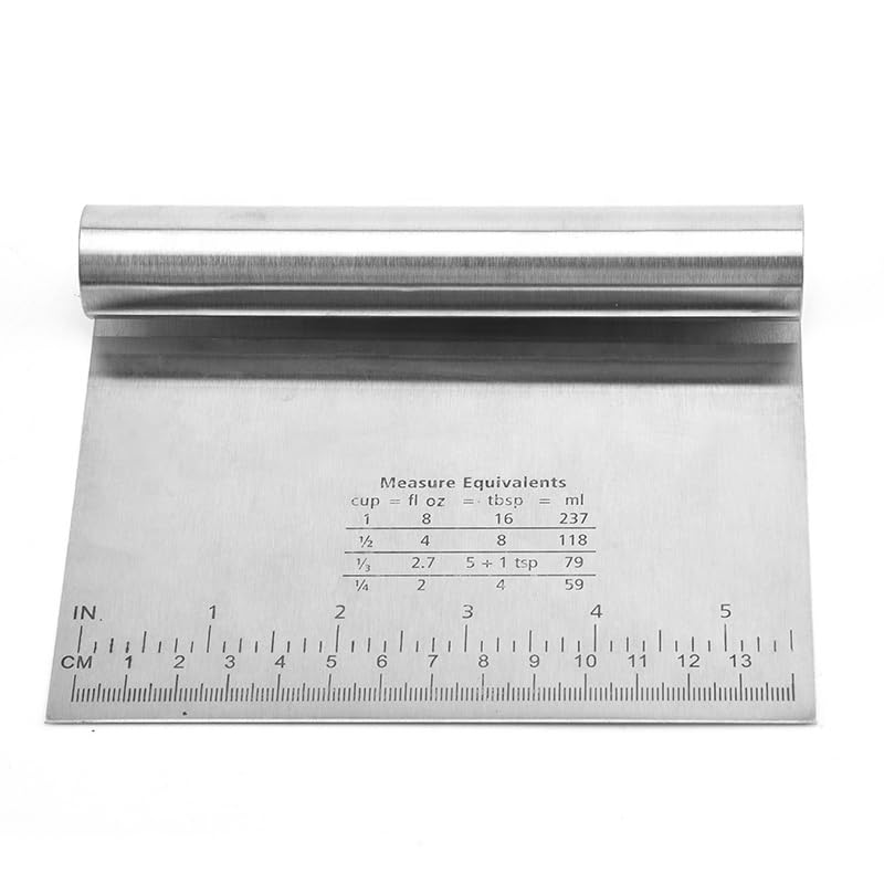 Stainless Steel Dough Scraper, Multi-Purpose Pastry Bench Tool with Measurement Guide